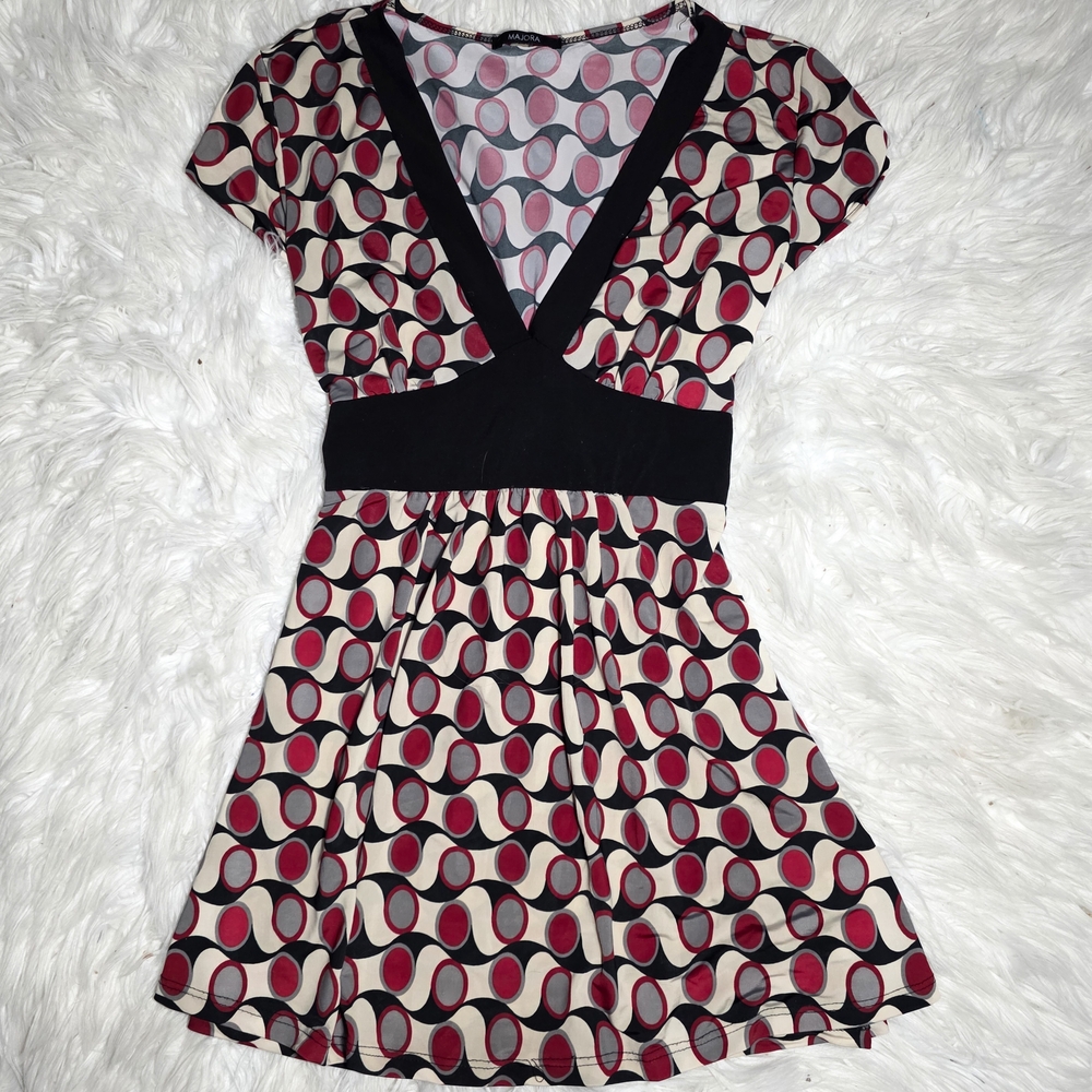 Majora Y2K Empire Waist Top with bold Retro Mod Print - Medium